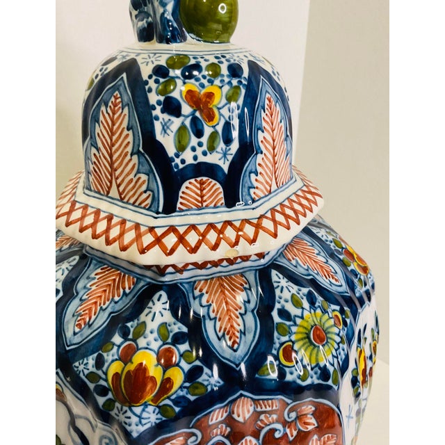 1900 - 1909 1900s Boch Delft Pair of Vases and a Ginger Jar - 3 Piece Set For Sale - Image 5 of 13