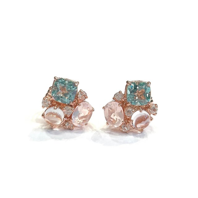 Bochic “Capri” Multi Color Gem & Blue Topaz Earrings Set In 18K Gold & Silver, 2 pieces For Sale - Image 12 of 12