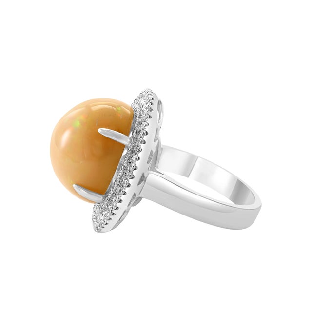 Round Opal and Diamond Cocktail Ring 18 Karat White Gold, Estate For Sale - Image 17 of 18