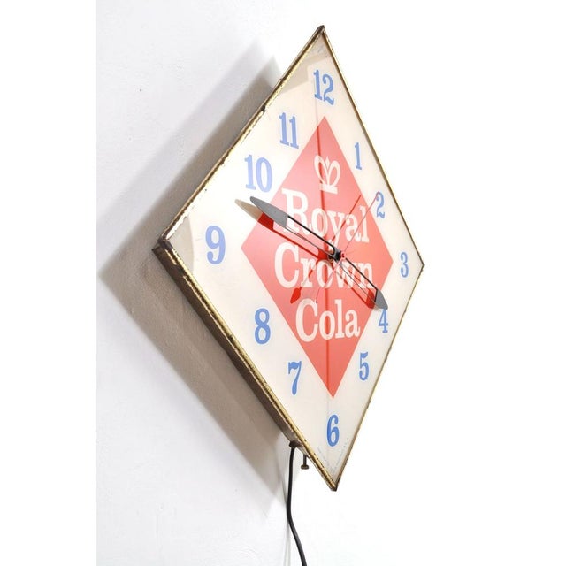 Metal Vintage Cola Clock with Lighting from Royal Crown, 1960s For Sale - Image 7 of 15
