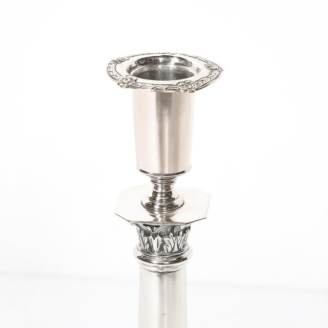 Late 19th Century Pair of Silver Corinthian Column & Acanthus Sabbath Candlesticks by Ludwig Nast For Sale - Image 5 of 18