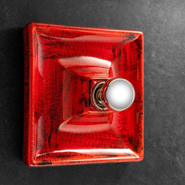 Orange Red Orange Fat Lava Ceramic Wall or Ceiling Lights from Hustadt Leuchten, Germany, 1970s, Set of 2 For Sale - Image 8 of 14