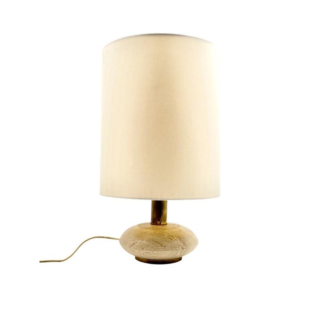 Metal Travertine & Brass Table Lamp, Italy, 1970s For Sale - Image 7 of 14