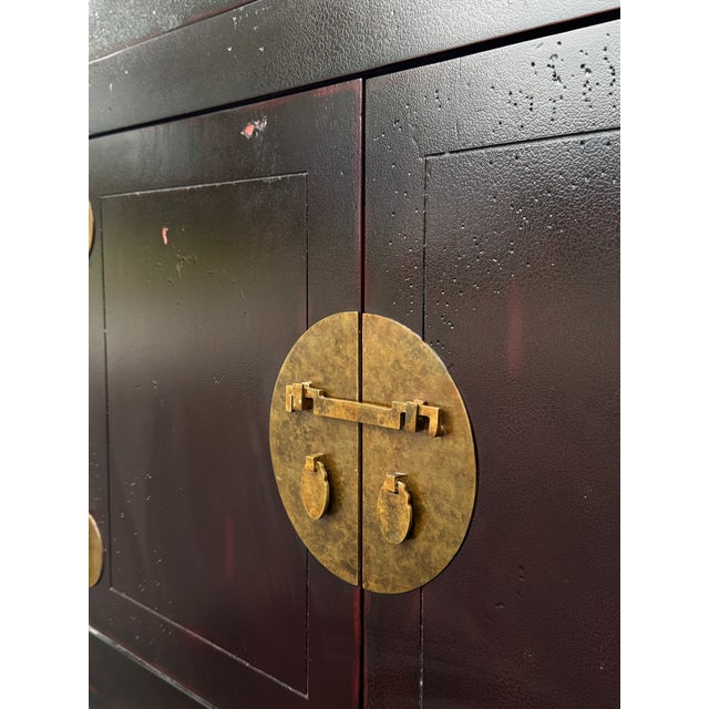 Chinoiserie Henredon Acquisitions Chinoiserie Ming Style Ebonized Sideboard With Brass Hardware For Sale - Image 3 of 8