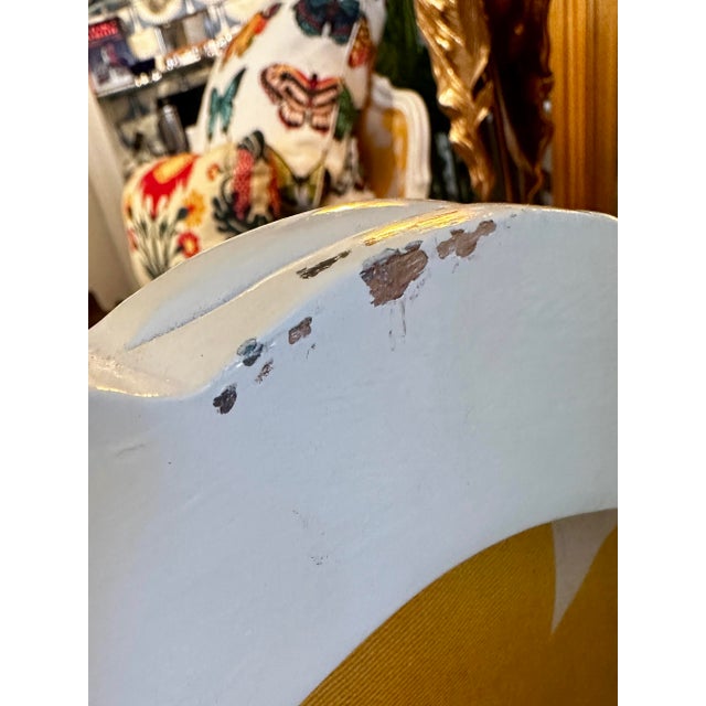 Pair of Vintage Italian Painted Bergere Chairs Upholstered in Yellow and White Linen For Sale - Image 10 of 12