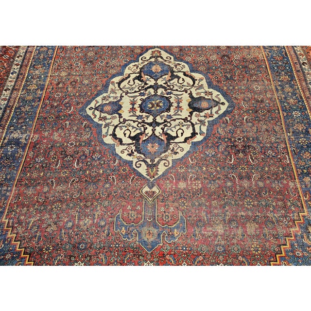 Vintage Oversized Persian Bidjar Rug, Hand-Knotted Wool, Geometric Pattern, Blue & Red,10x15 For Sale - Image 13 of 16