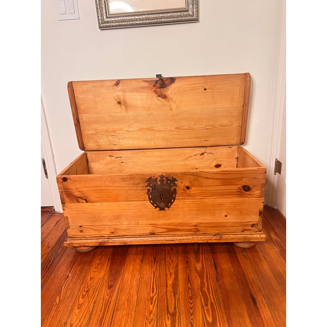 Spanish Colonial Style Wood Trunk With Ornate Iron Hardware For Sale - Image 9 of 12