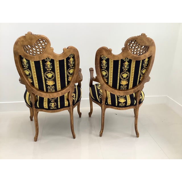 Vintage Medoza Black Gold Versace Velvet Upholstery Chairs - a Pair For Sale - Image 4 of 13