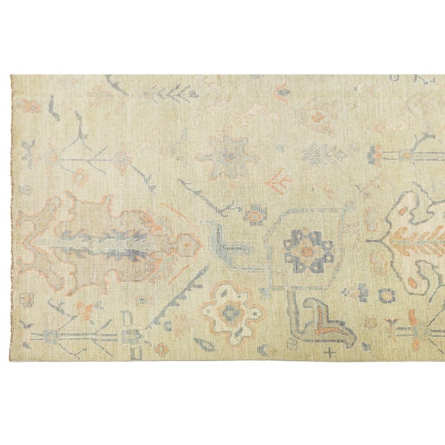 Ivory 9x12 Modern Oushak Style Hand-Knotted Wool Area Rug – Muted Sage & Terracotta For Sale - Image 8 of 11
