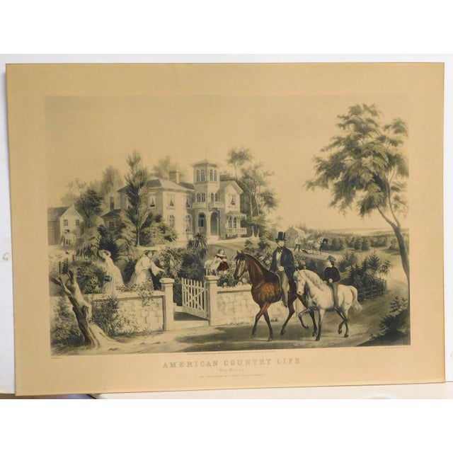 Vintage 1855 Currier and Ives original lithograph, image size 23 3/8 x 16 1/2. "American Country Life, May Morning. Good...