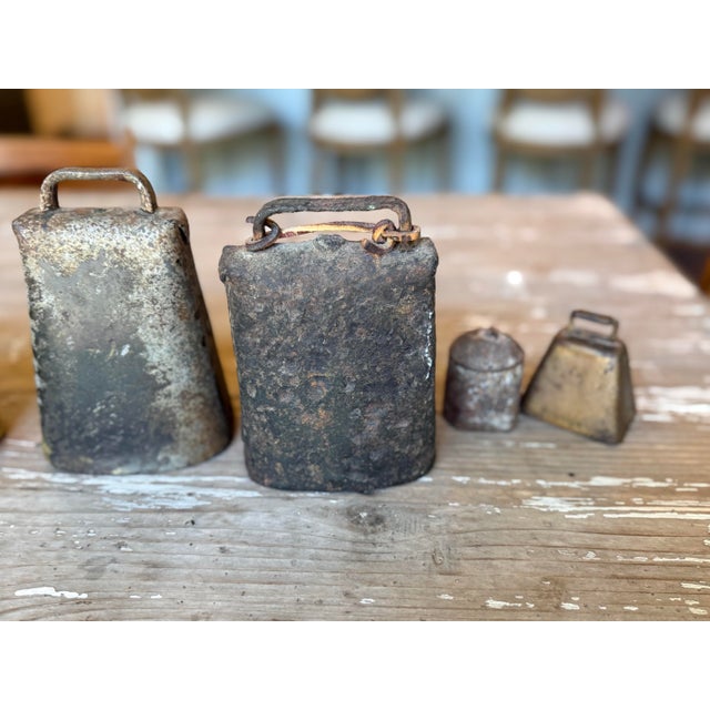 Collection of 15 Antique Hand-Forged Iron & Brass Cowbells With Beautiful Aged Patina For Sale In Atlanta - Image 6 of 10