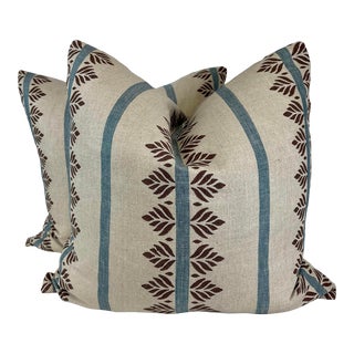 Anna French "Fern Stripe" in Brown/Slate 22" Pillows-A Pair For Sale