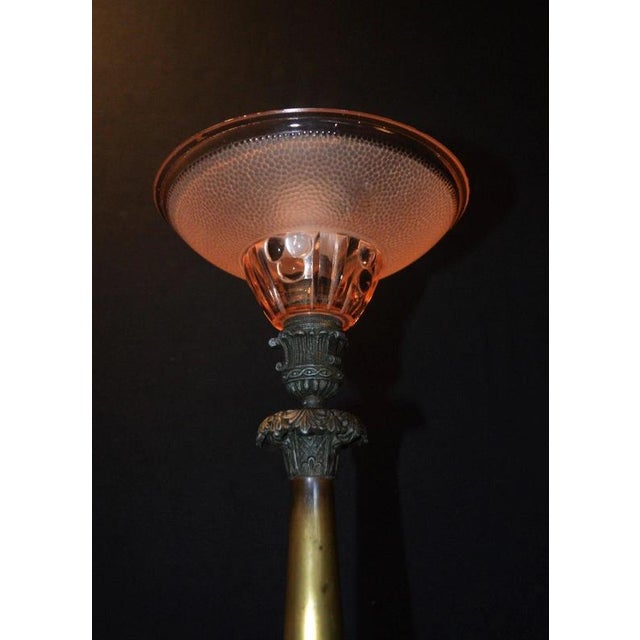 Victorian Bronze Table Lamp with Pink Empire Glass Shade, 1890 For Sale - Image 16 of 18