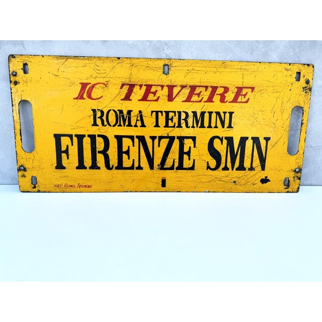 1970s Vintage Italian Double-Sided Metal Train Route Sign: Roma Termini to Firenze SMN, 1970s For Sale - Image 5 of 17