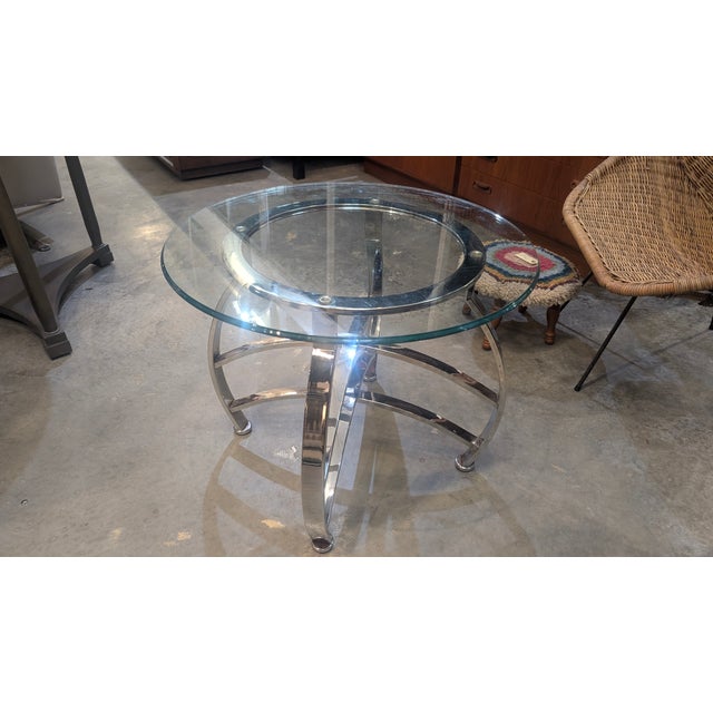 1970s Mid Century Chrome and Glass Accent Table For Sale - Image 12 of 12