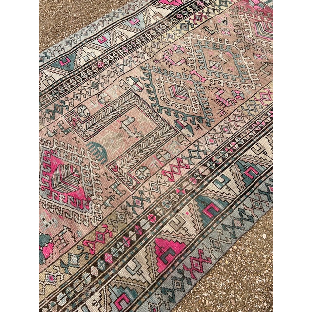 Textile 1920s Karabagh Armenian Handwoven Runner Rug, Tribal Geometric Design With Soft Pastel & Pink Accents For Sale - Image 7 of 9