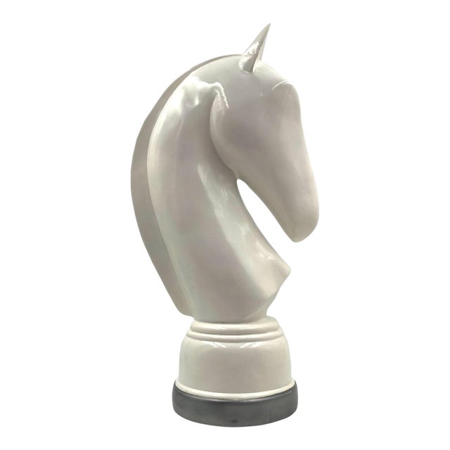 White Resin Chess Horse Sculpture, Italy 1970s For Sale