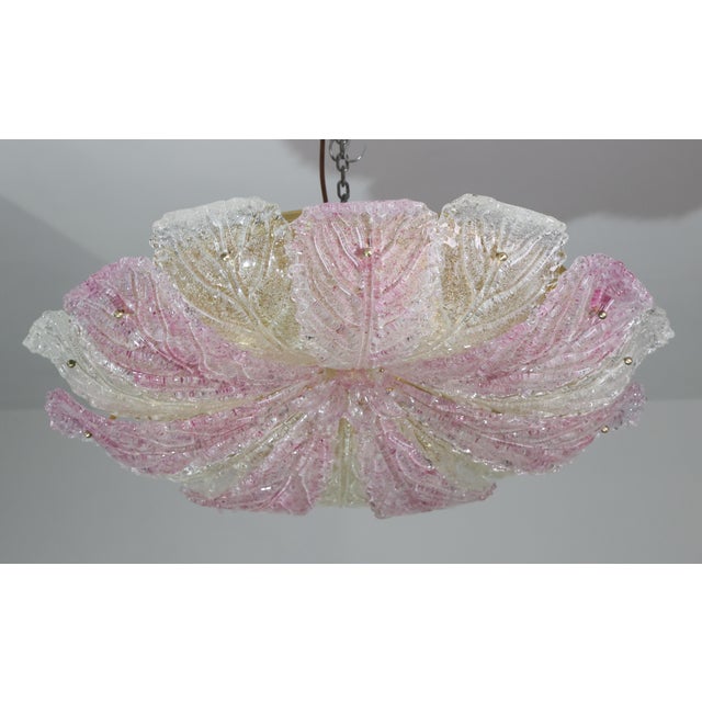 1980s Large Size Pink and Transparent Murano Glass Leave Ceiling Light or Chandelier For Sale - Image 6 of 11