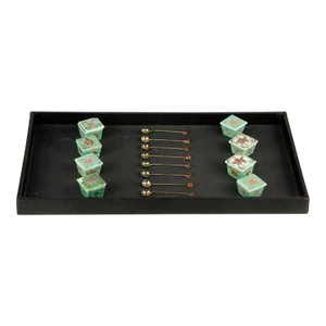 1920s Chinese Famille Rose Medallion Salt Cellar & Spoons Set- 16 Pieces