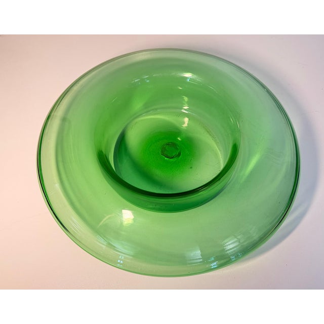 Vintage Green Hand-Blown Glass Centerpiece Bowl, Empoli, Italy, 1970s For Sale - Image 6 of 12