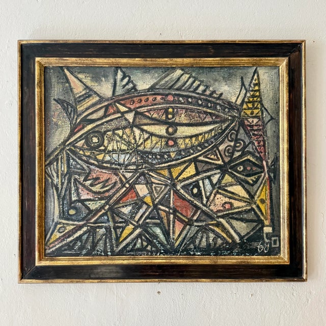 French Artist, Abstract Geometric Composition with Bold Lines, 1968, Chalk & Acrylic, Framed For Sale - Image 10 of 10