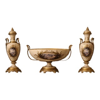 1970 Louis XVI Cream Porcelain Garniture-3 Pc For Sale