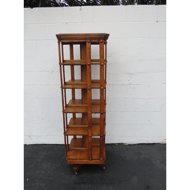 Early 1900s Oak Five Tier Rotating Revolving Bookcase 6894 For Sale - Image 18 of 18