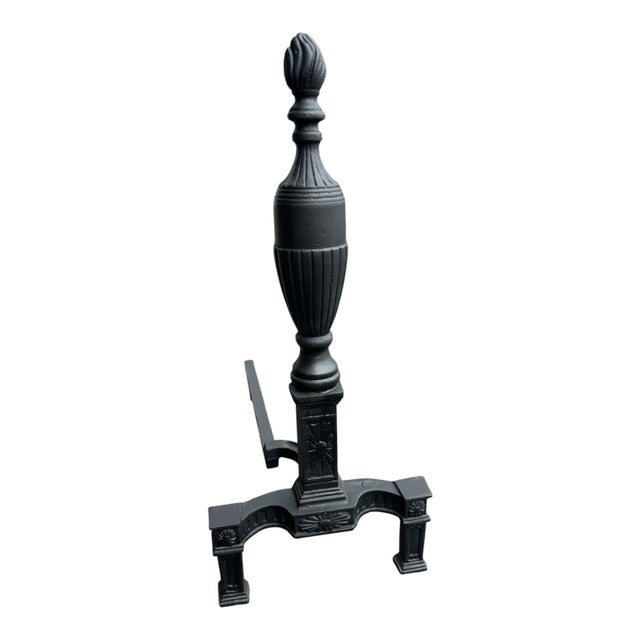 Pair of 1920s Neoclassical Cast Iron Fireplace Andirons With Urn Finials For Sale In Philadelphia - Image 6 of 17