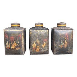 William IV Painted Toleware Tea Canisters, 1830s, Set of 3 For Sale