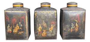 William IV Painted Toleware Tea Canisters, 1830s, Set of 3