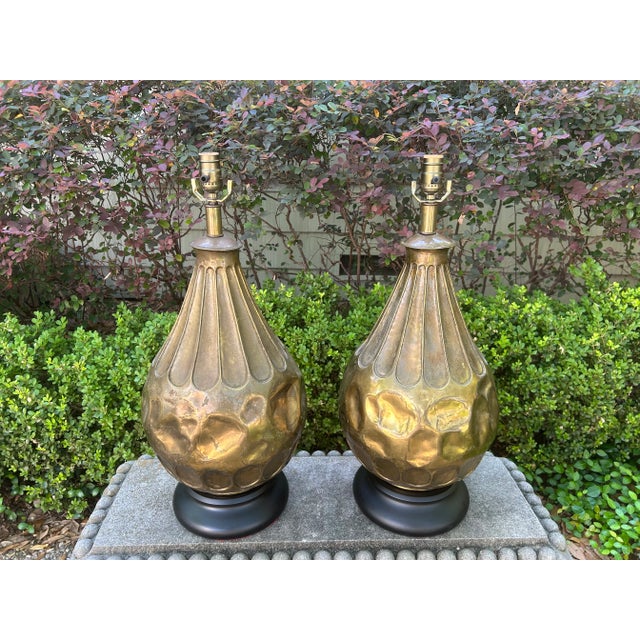 Mid-Century Modern Pair of Italian Modernist Brass Lamps For Sale - Image 3 of 11
