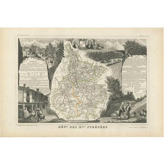 Antique Map of the Hautes Pyrenees in France attributed to V. Levasseur, 1854 For Sale