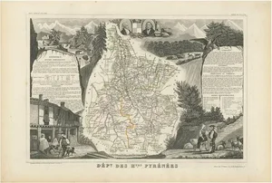 Antique Map of the Hautes Pyrenees in France attributed to V. Levasseur, 1854