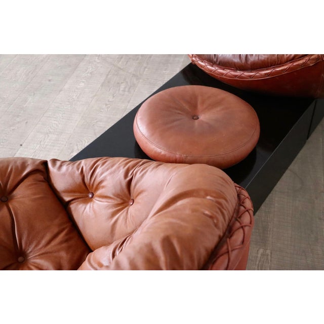 Apollo Seating Group in Cognac Leather by Illum Wikkelsø for Ryesberg Furniture, Denmark, 1970s, Set of 9 For Sale - Image 11 of 13
