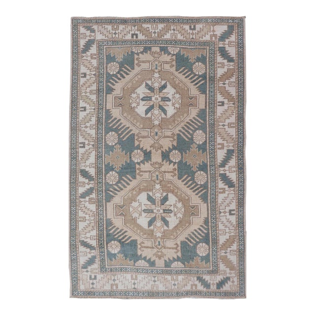 Vintage Turkish Oushak Rug With Geometric Medallions 3'10" X 6'7" For Sale