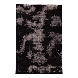 Vintage Turkish Overdyed Handmade Gray Art Deco Wool Rug For Sale