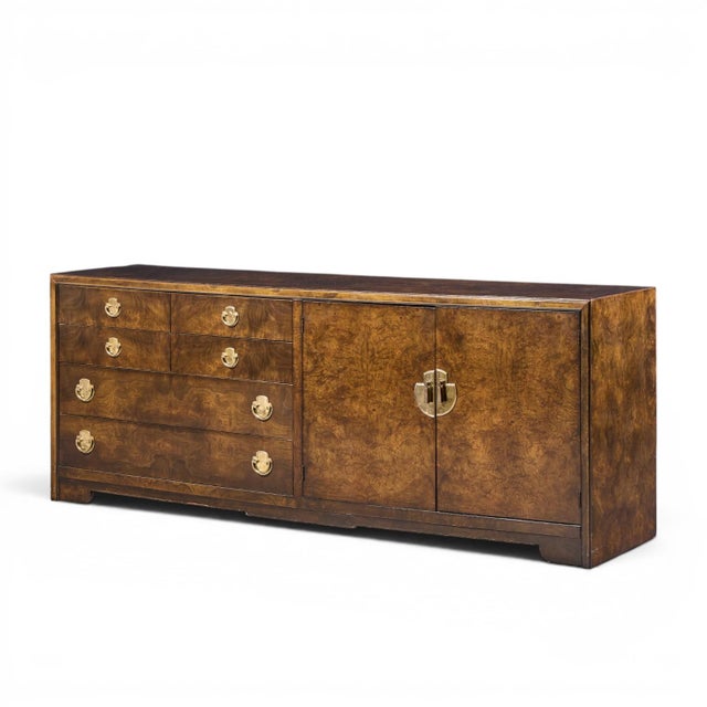 Mid-Century Modern Thomasville Mid Century Burlwood and Brass Credenza For Sale - Image 3 of 10