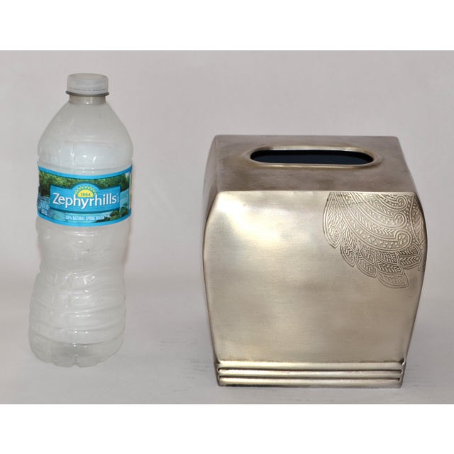 20th Century Embossed Handmade Silver Steel Tissue Box Cover Arts & Crafts For Sale - Image 9 of 16