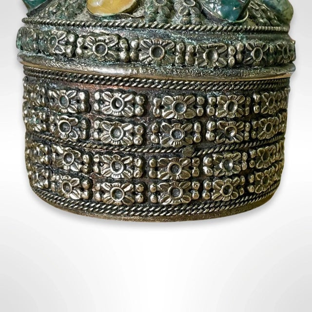Mid 20th Century Vintage Moroccan Jewelry Trinket Box With Semi-Precious Decorative Stones For Sale - Image 5 of 6