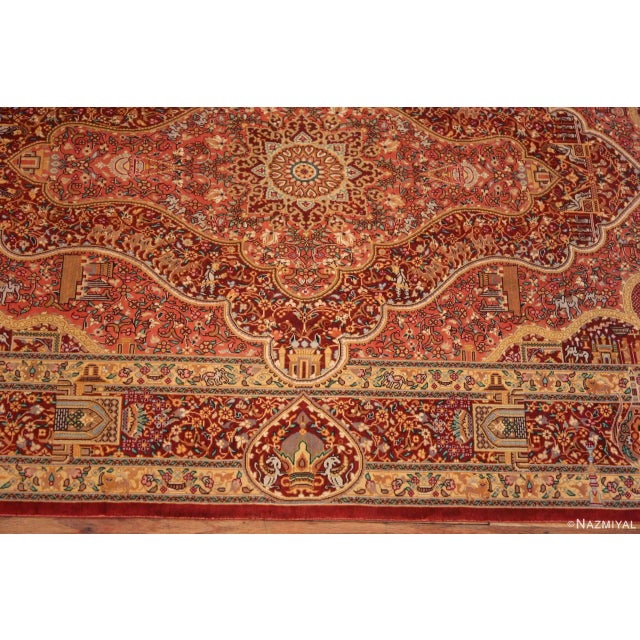 1950s Nazmiyal Collection Vintage Silk Persian Animal Design Qum Rug For Sale - Image 5 of 7