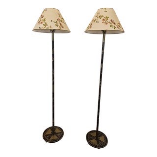 Chinoiserie Floor Lamps With Custom Shades -A Pair For Sale