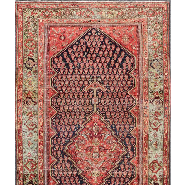 Textile Antique Persian Malayer Gallery Rug With Navy Field With Paisley Design For Sale - Image 7 of 13
