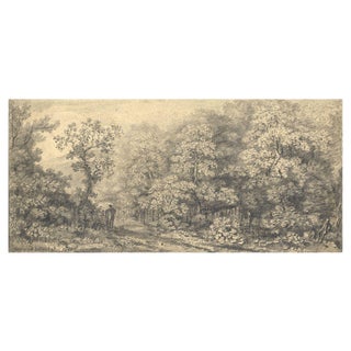 William H. Ward, Figures in a Wooded Landscape, 19th Century, Graphite Drawing For Sale
