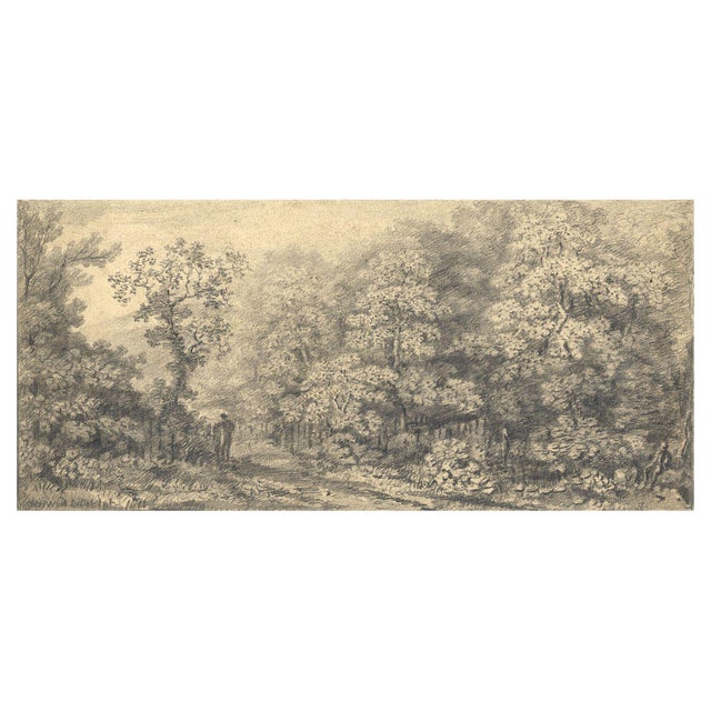William H. Ward, Figures in a Wooded Landscape, 19th Century, Graphite Drawing For Sale