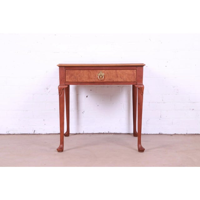 Queen Anne Baker Furniture Regency Burled Walnut Tea Table For Sale - Image 3 of 13