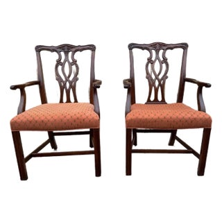 Pair of Late 20th Century Matching Chippendale Style Straight Leg Armchairs For Sale
