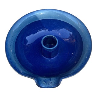1970s Blue Abstract Pottery Serving Bowl With Spout For Sale