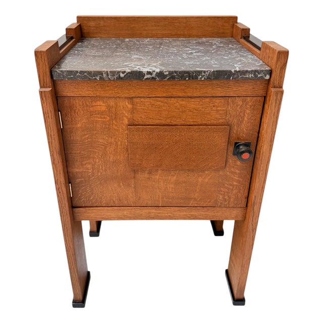 Art Deco Modernist Nightstand in Oak and Marble, 1920s For Sale