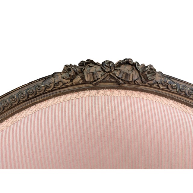 Late 19th Century Late 19th Century Bergere Tub Chair With Light Pink Ticking Stripe Upholstery For Sale - Image 5 of 17