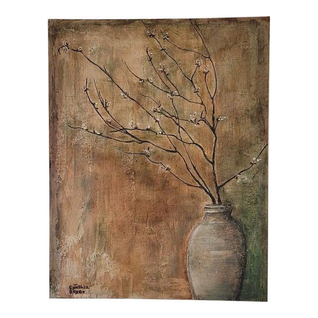 Still Life Flowering Twig in Vase by Cynthia Geyer For Sale